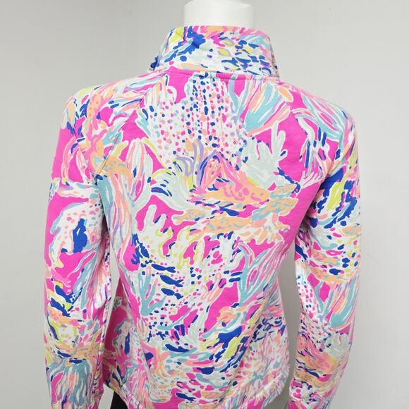 Lilly Pulitzer Skipper Popover Size S Caught Up Fish Coral 1/2 Zip Pocket Prepp - Picture 5 of 10